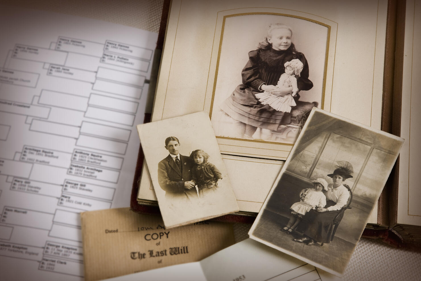 vintage family photo album and documents