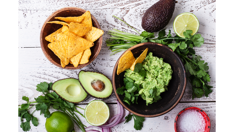 Making guacamole sauce, Mexican cuisine ingredients