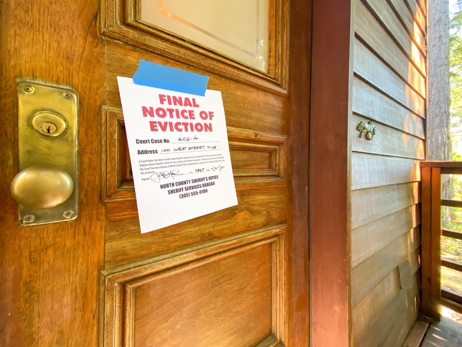 Eviction notice on door of house