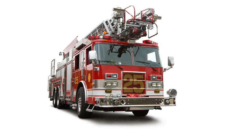 Modern Red Fire Engine Truck Isolated On White Clipping Path