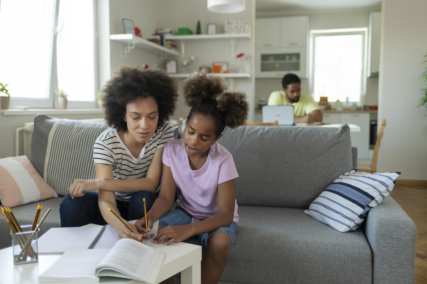 Family Doing Homework Together