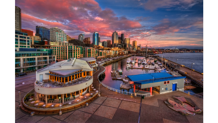 Seattle waterfront at sunset