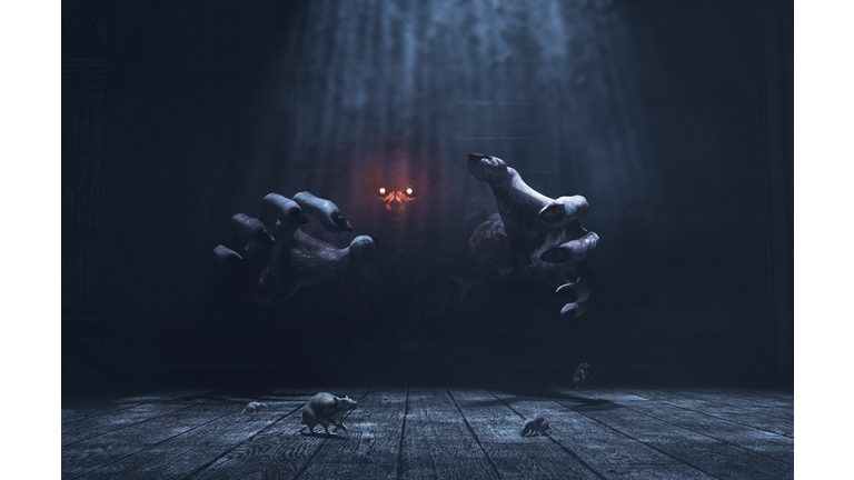 The dwelling,The place has it own devil,Monster in haunted house,3d illustration