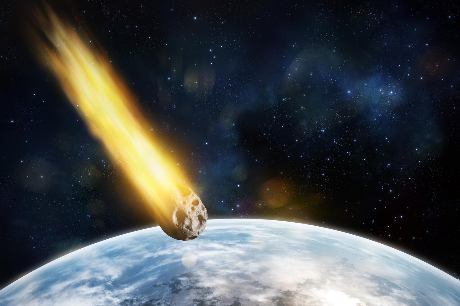 Asteroid entering blue`s planet atmosphere