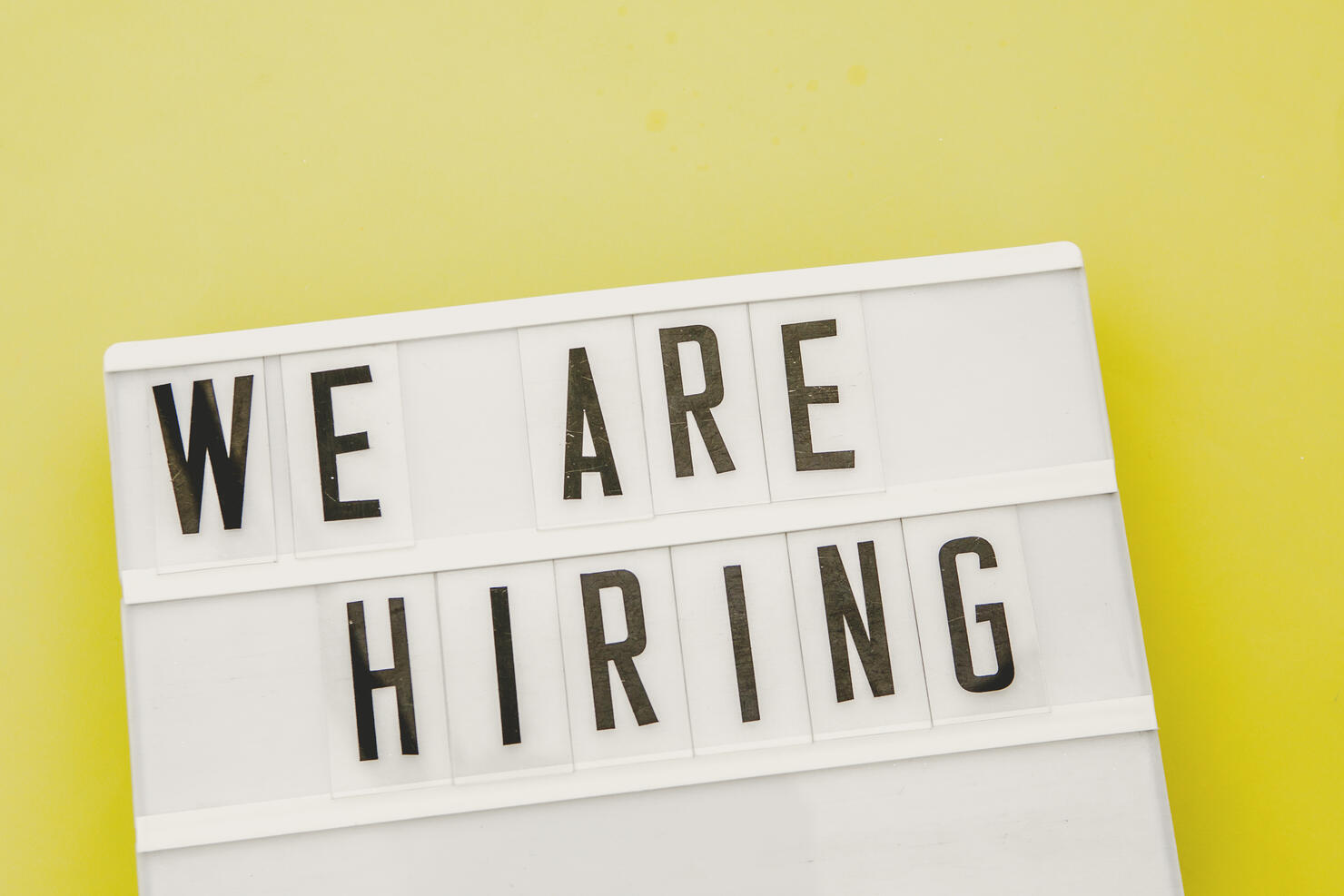 we are hiring text in  lightbox. Yellow background