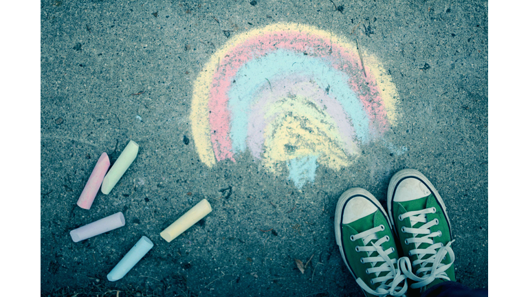 Sidewalk chalk and green converse