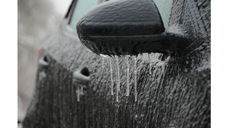 frozen car side-view mirror