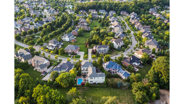 Aerial view of suburban neighborhood