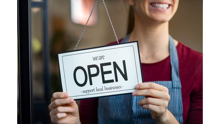 Open sign in a small business shop