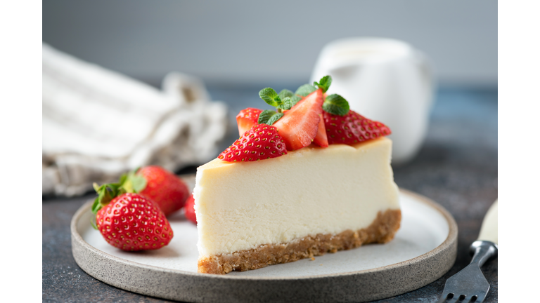 Slice of strawberry cheesecake