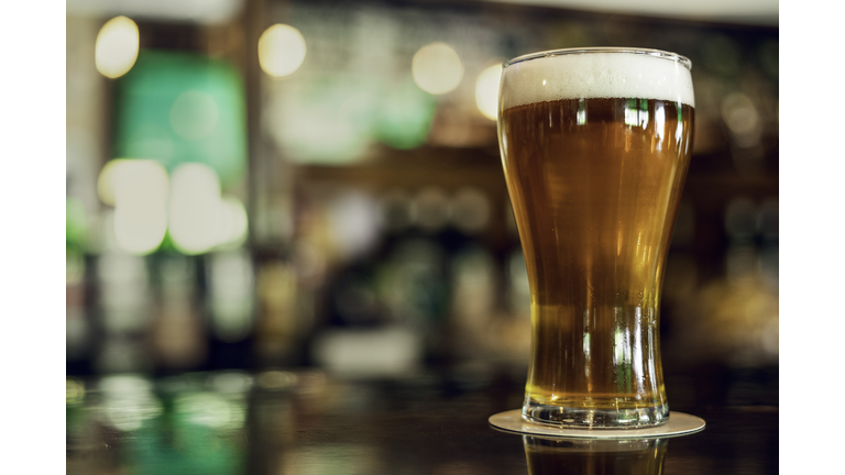 Beer glass on table