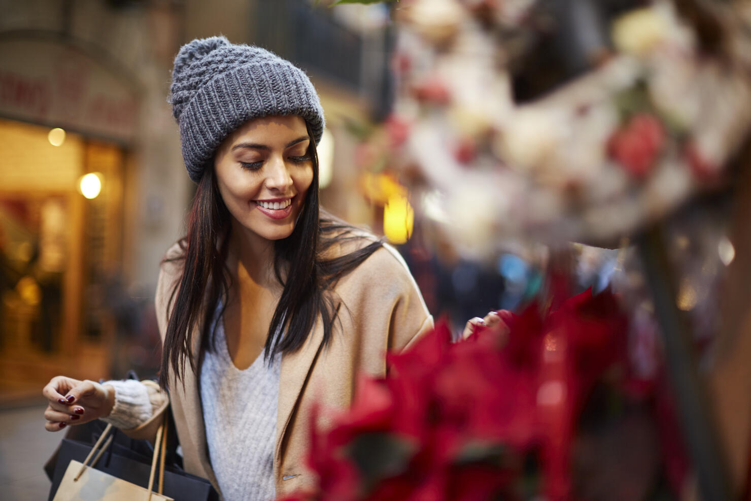 Shopping in the street, christmas time.