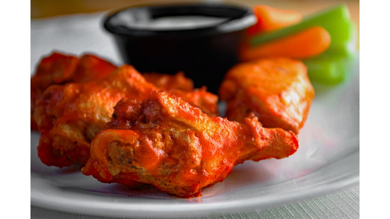 Buffalo chicken wings cooked and ready to eat