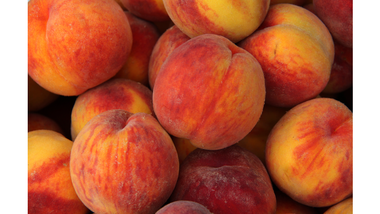 A heap of ripe Peaches (Prunus persica) close-up
