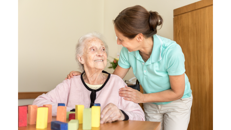 Dementia – Home Caregiver and Senior Adult Woman