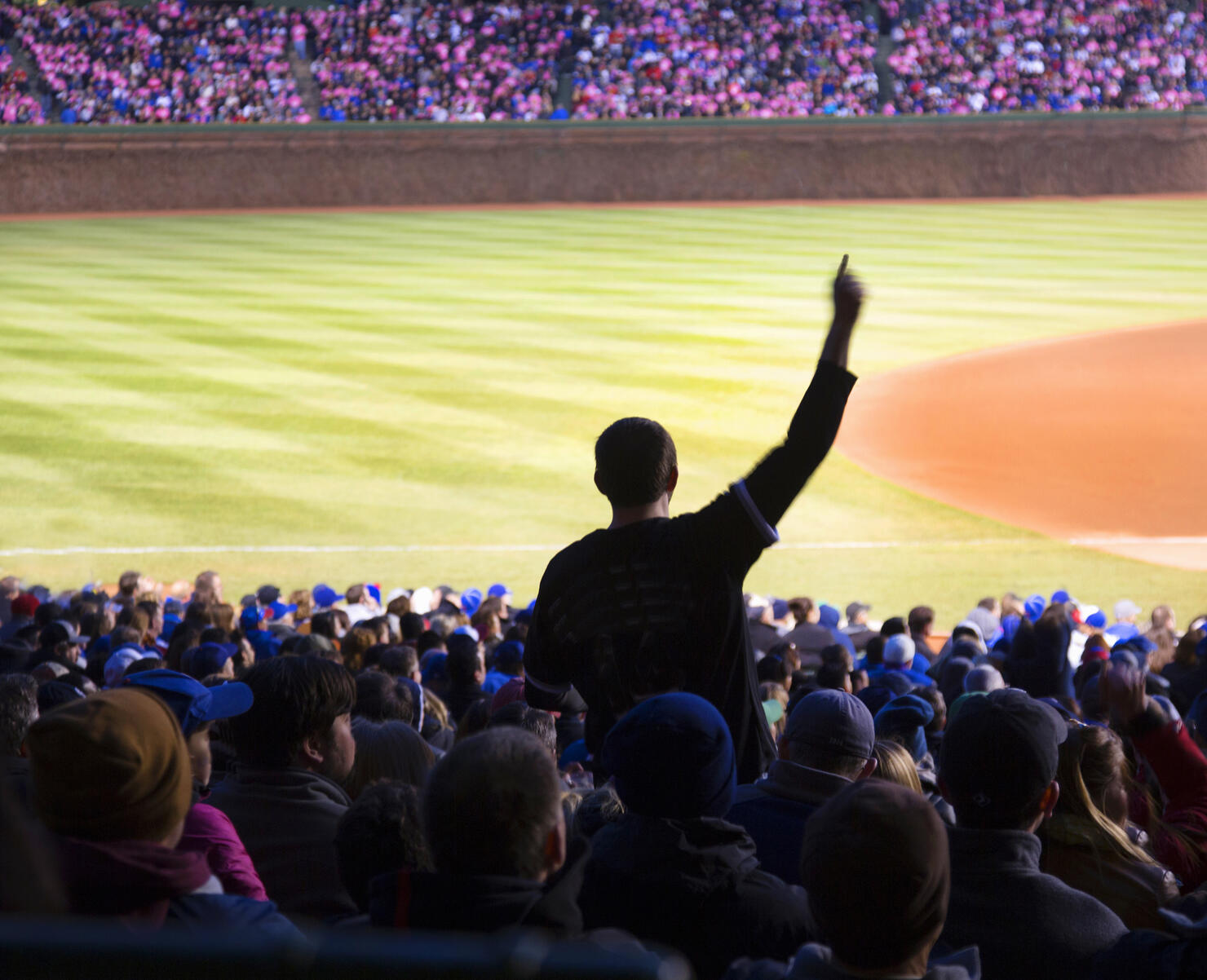 Sports fan cheering at baseball game