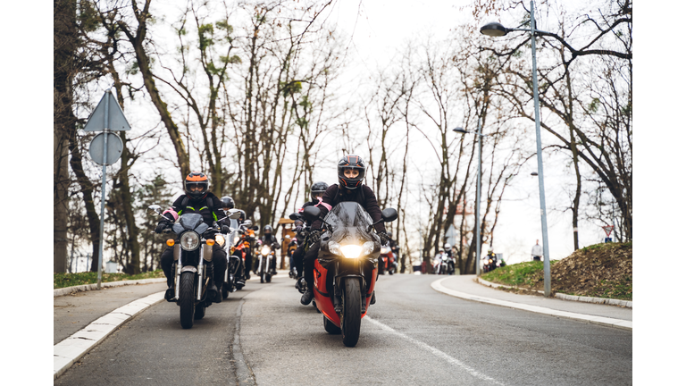 Female bikers on road