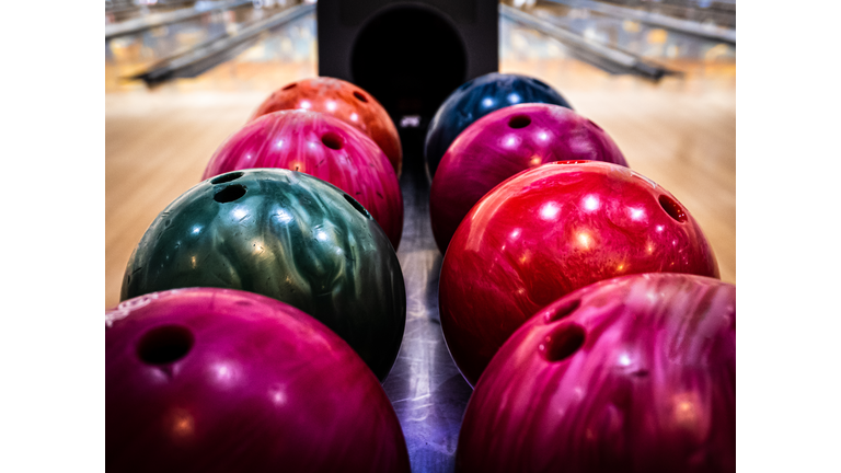 Brightly colored bowling balls