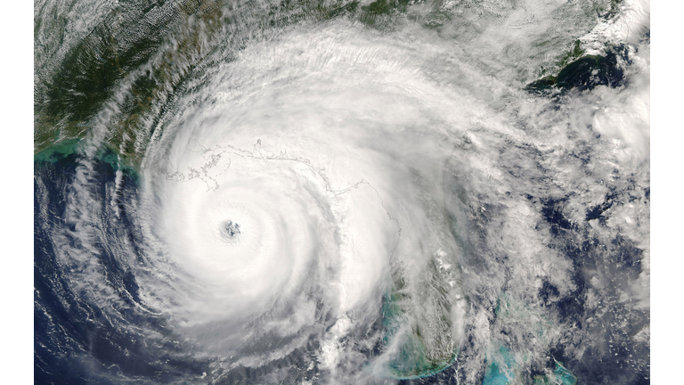 Category 5 super typhoon from outer space view. The eye of the hurricane.