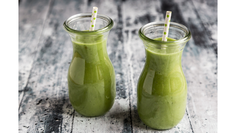 Avocado smoothie, green smoothie with cucumber, apple, celeriac