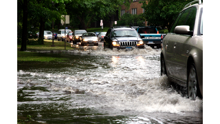 Cars in  flood water