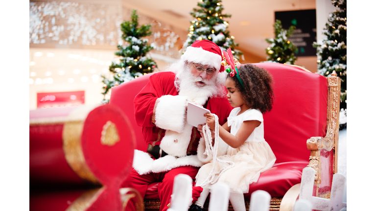 Shopping Christmas with family and Santa Claus at Shopping Mall