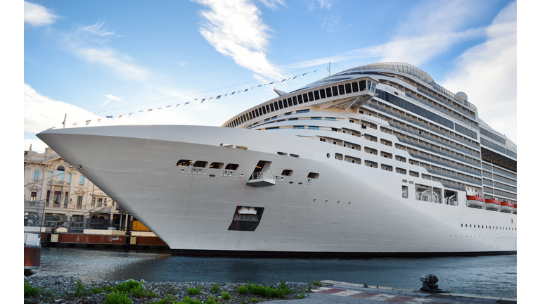 Low Angle View Of Cruise Ship Moored On Sea Against Sky