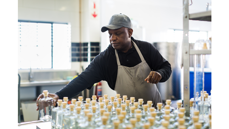 Worker in a small scale gin distillery business