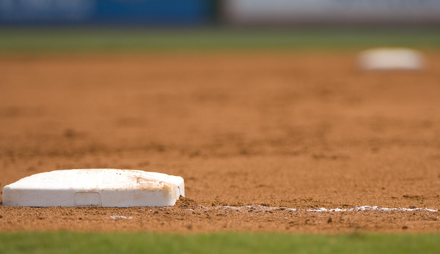 Ground level view of a base on the baseball field
