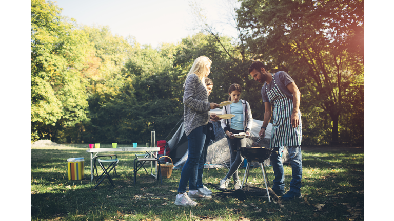 Family camping together