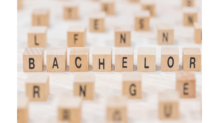 High Angle View Of Bachelor Text On Toy Block