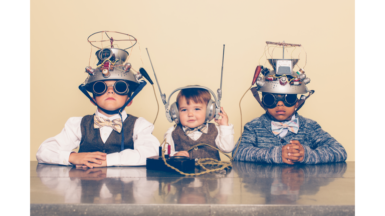 Three Boys Dressed as Nerds with Mind Reading Helmets