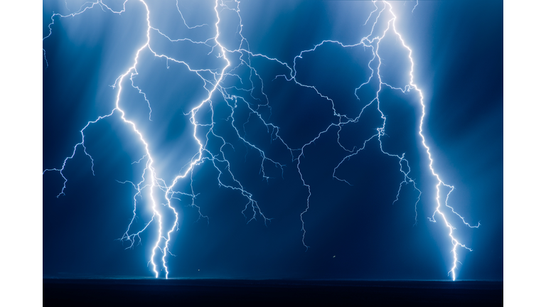 Lightning Bolts Strike on Plateau, Mesa Verde National Park, Colorado, United States