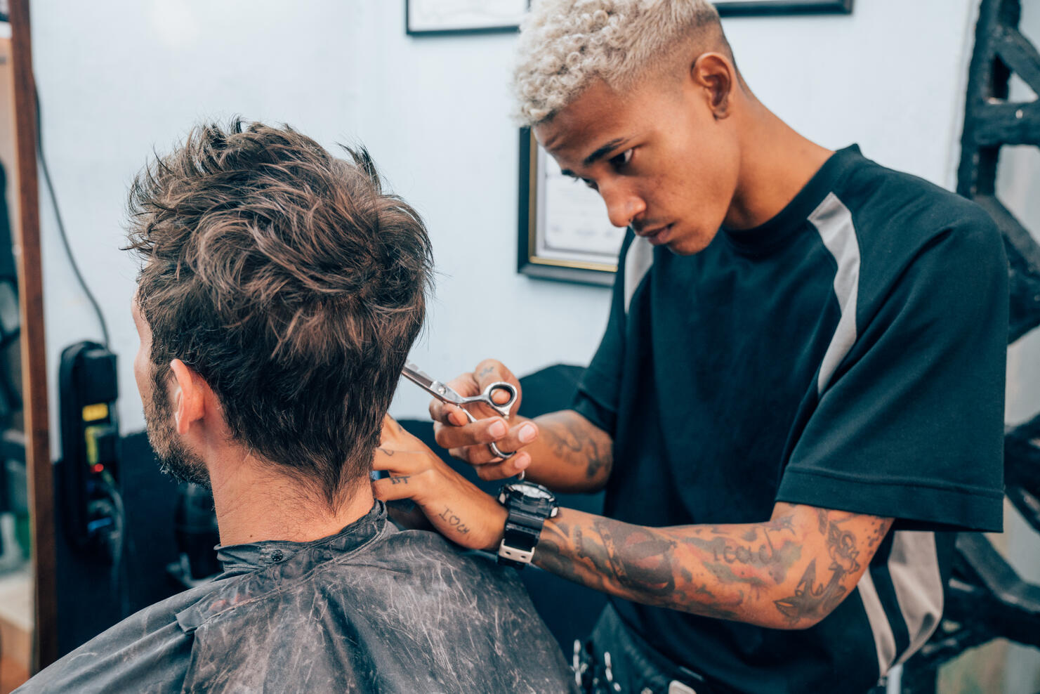 Man Getting a Trim in Barber Shop