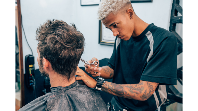 Man Getting a Trim in Barber Shop