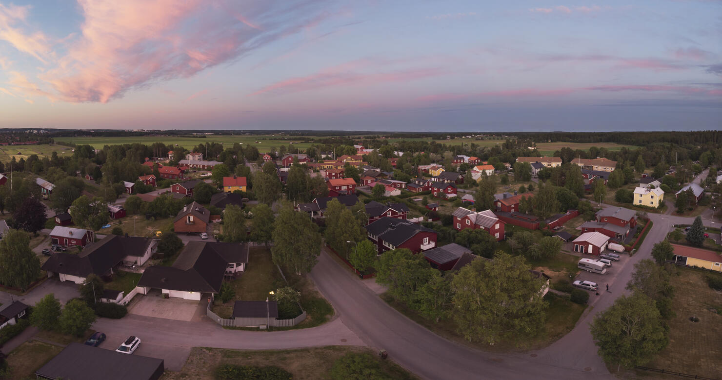 Sky at dawn over small town