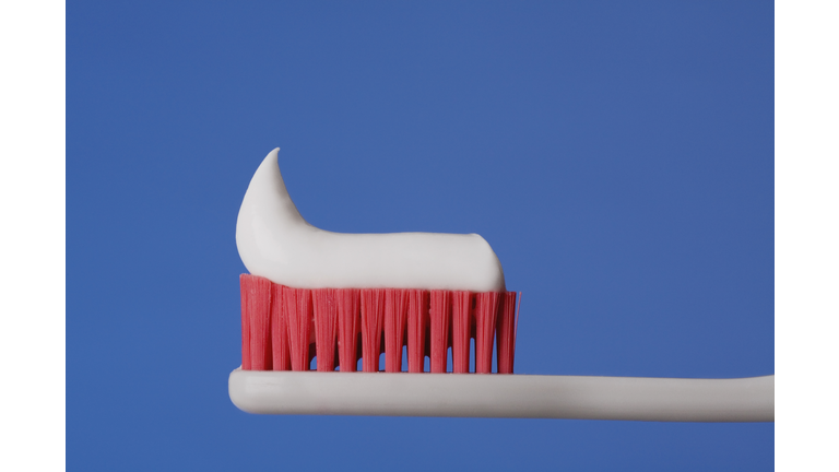 Close-up of toothpaste on a toothbrush