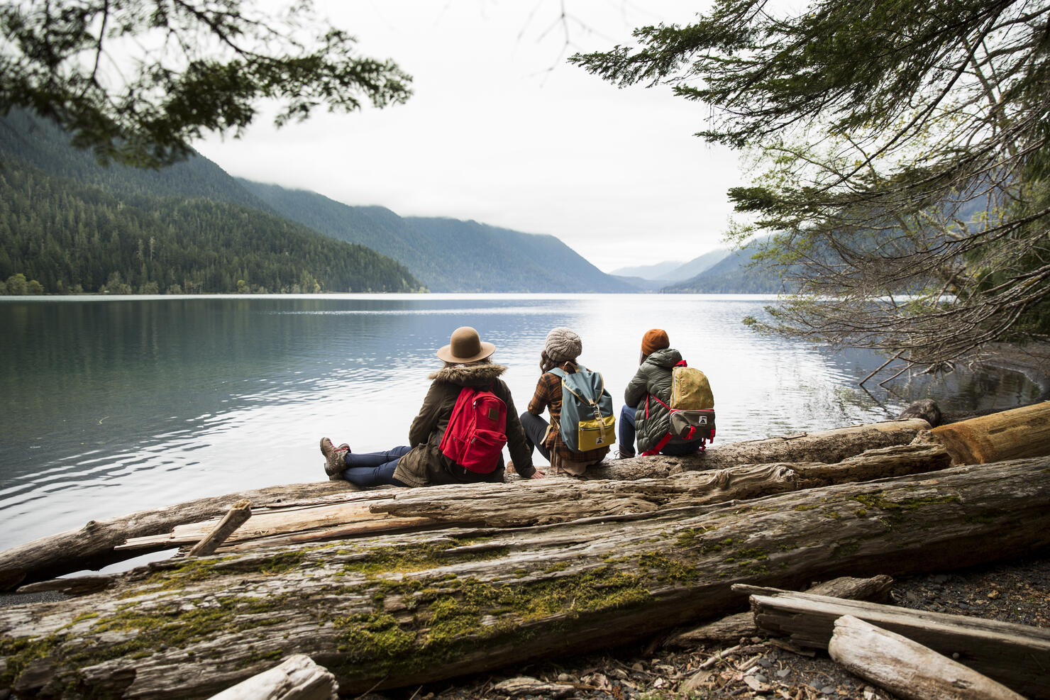 Three girls on a day hike.