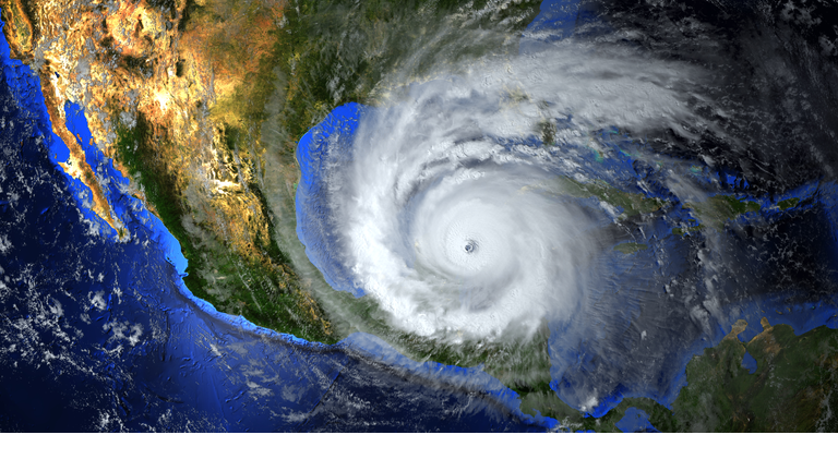 hurricane approaching the American continent visible above the Earth, a view from the satellite.