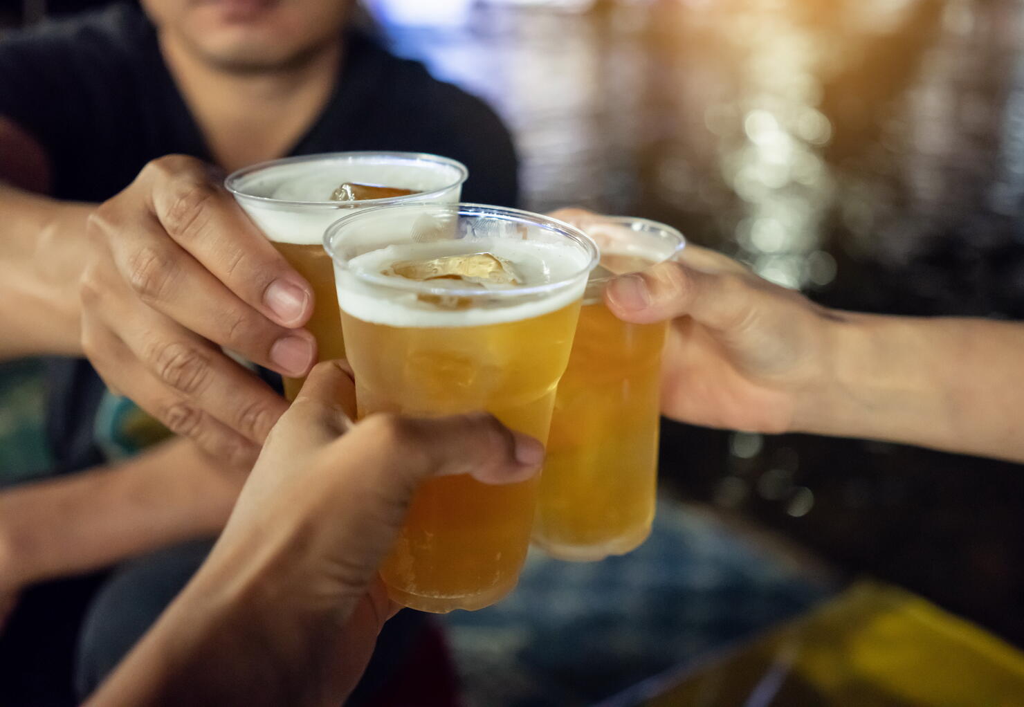 Friends Toasting Beer Glasses In Bar