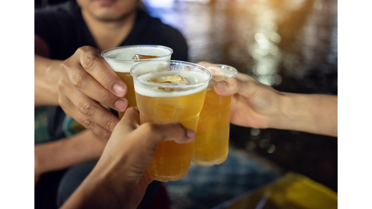 Friends Toasting Beer Glasses In Bar