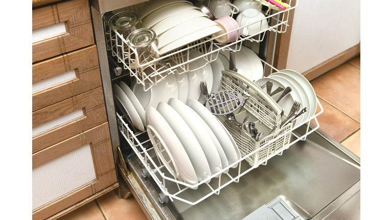 DISHWASHER IN KITCHEN WITH CLEAN DISHES