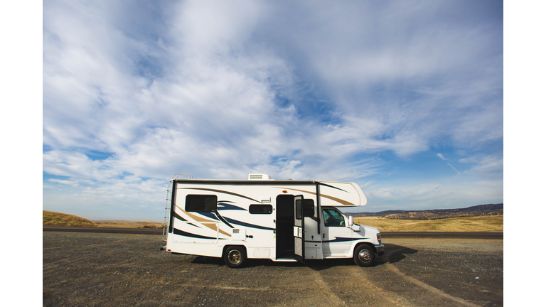 RV Motorhome on Roadside California Road Trip