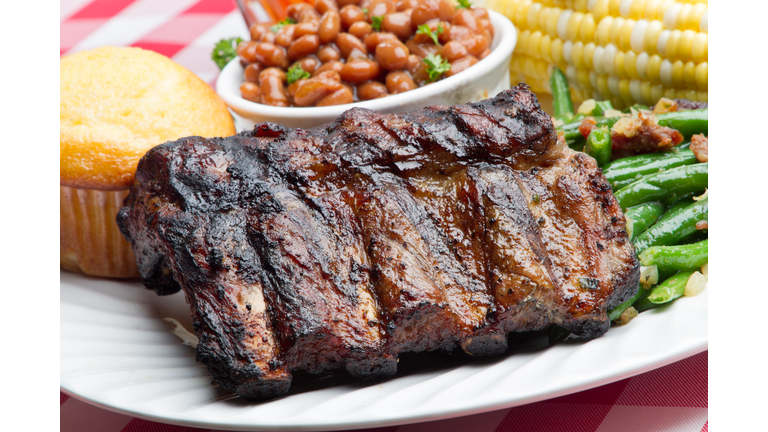 Baby Back Pork Ribs, Baked Beans, Corn on the Cob