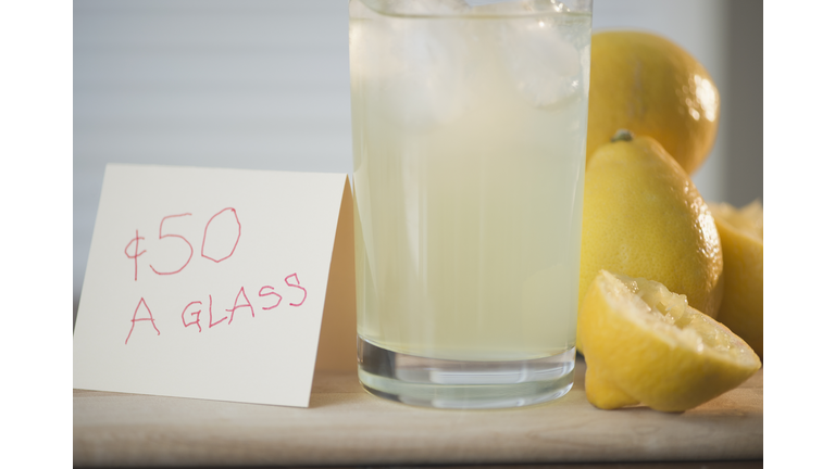 Homemade lemonade and price tag