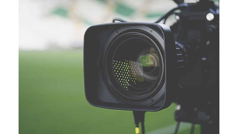 Close-up picture of a professional tv camera before broadcasting.