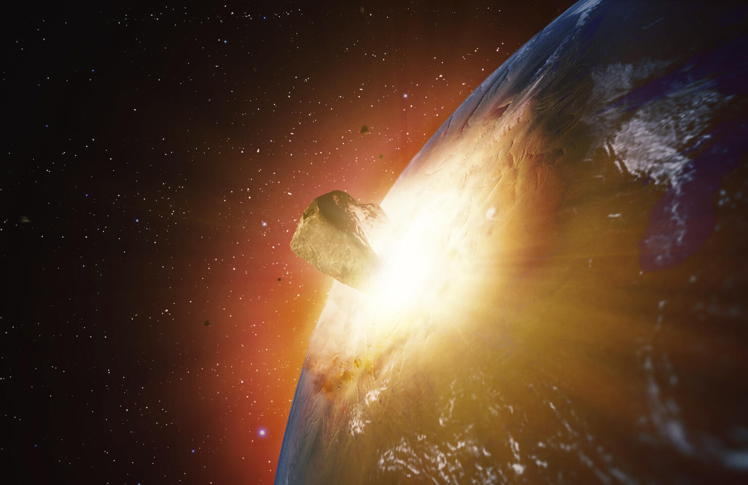 Huge asteroid impacting Earth, illustration