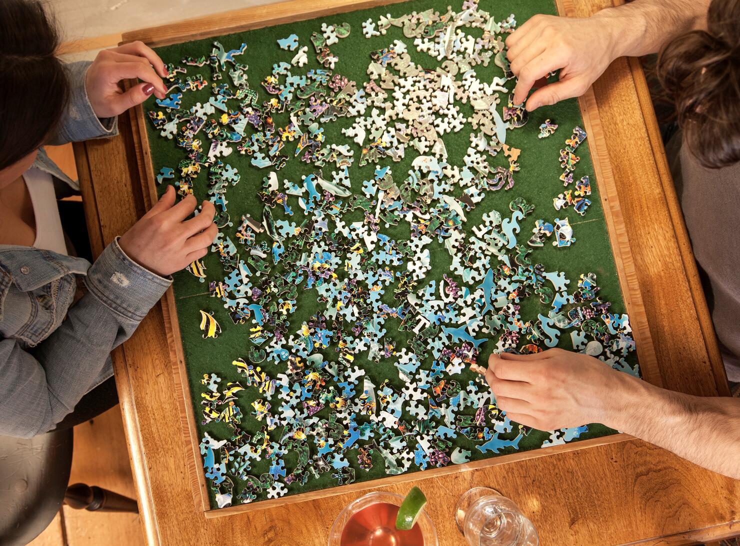 Couple playing puzzle