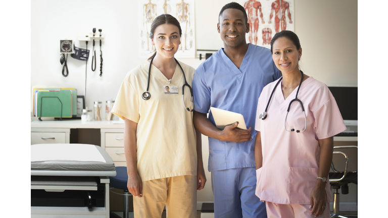 Nurses smiling in clinic