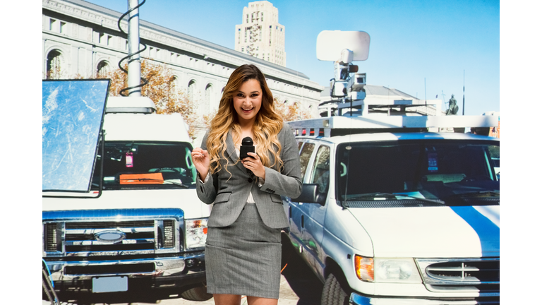 TV Reporter is giving a live report on location